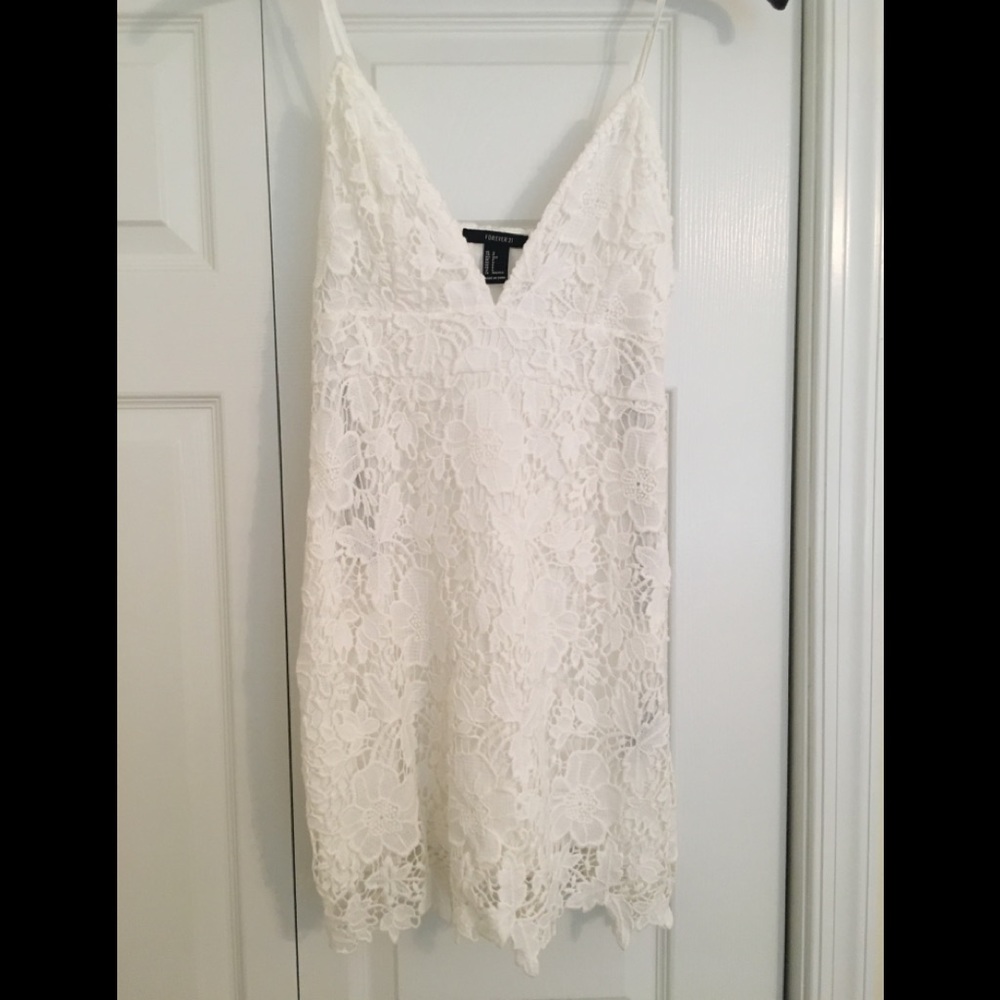 Lace Mini Dress with Plunging Neckline